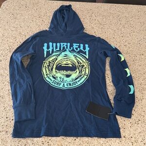 Hurley Youth Medium Hooded T Shirt Shark Beach Bum Grunge Surf Colorful
